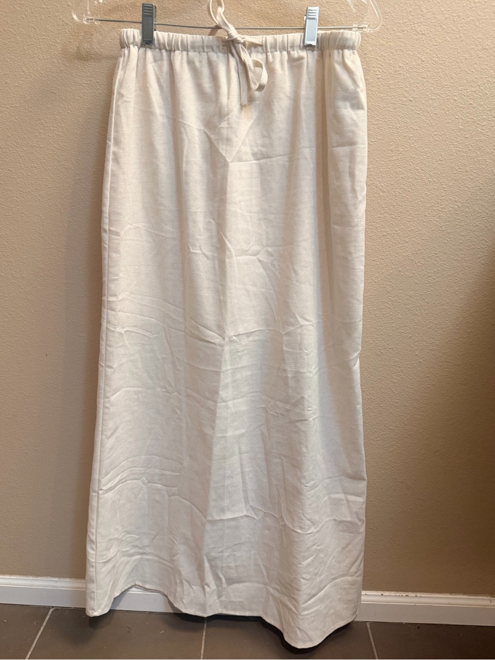 ELLEVEN Linen Straight Maxi Skirt Walking Slit SZ SM Flax Elastic Drawstring
